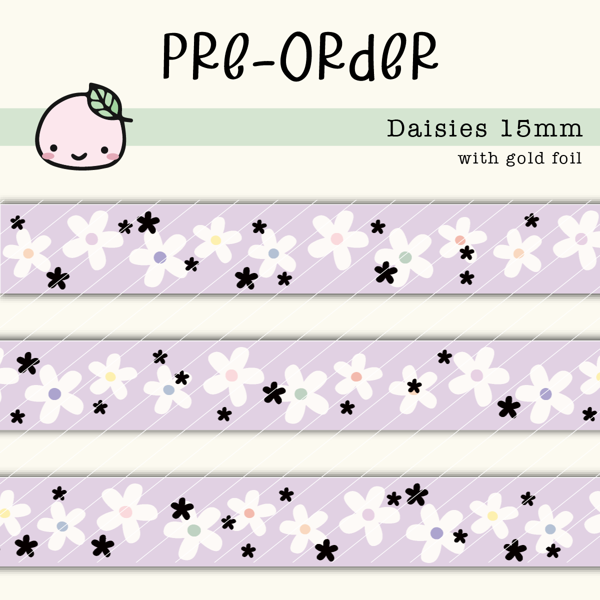 WT PREORDER | Daisies Washi Tape (Gold Foil) | 15mm x 10m