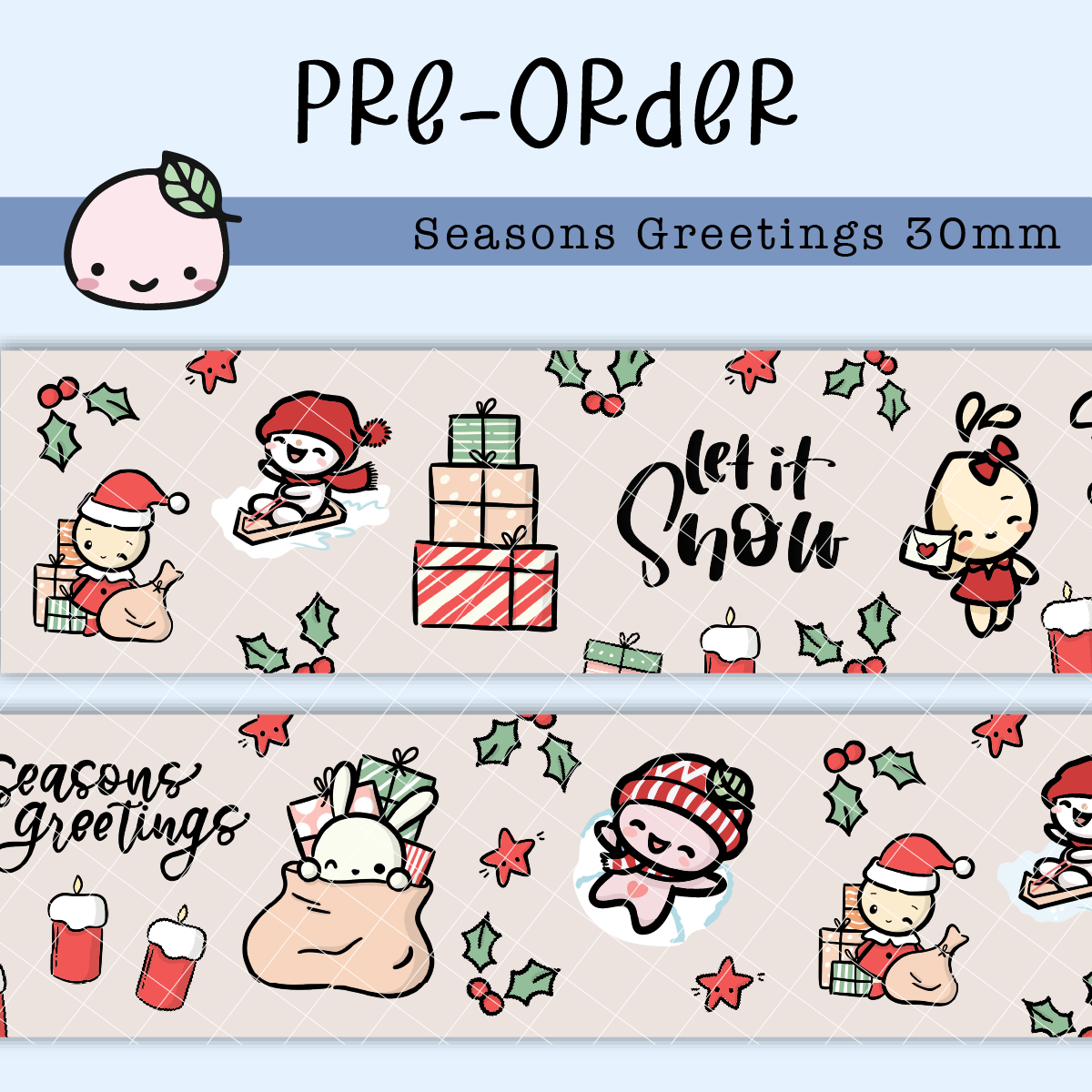 WT055 (PREORDER) | Seasons Greetings Washi Tape | 30mm x 10m | Collab with @createwithpen | Saves 15%
