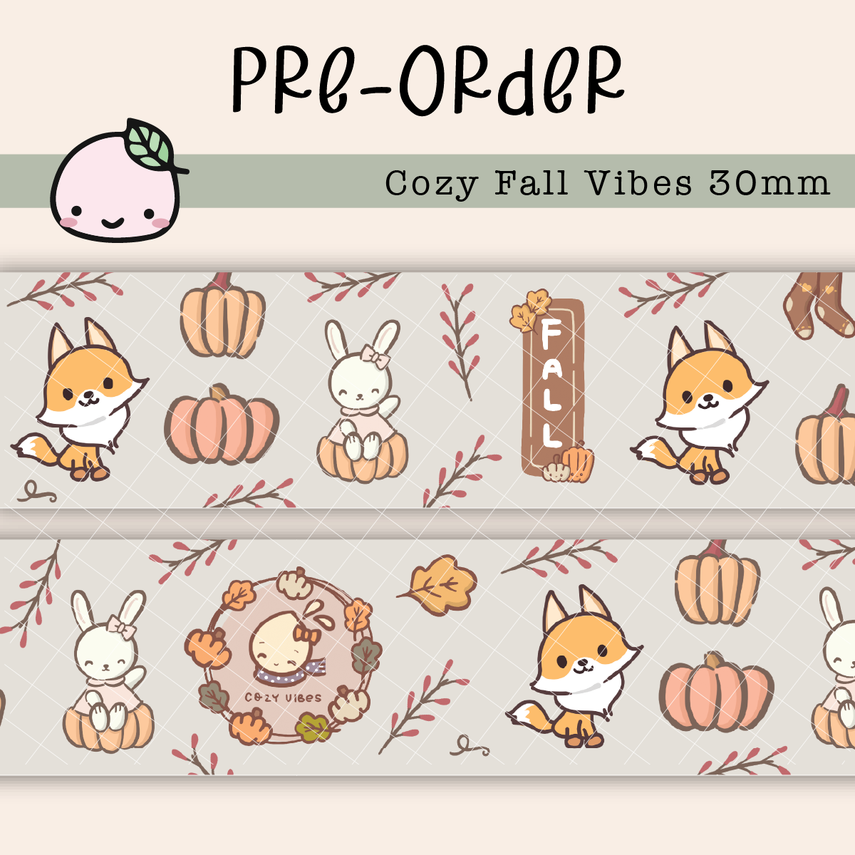 WT043 PREORDER | Cozy Fall Vibes Washi Tape | 30mm x 10m | Collab with @createwithpen