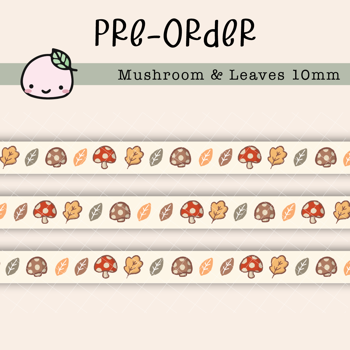 WT048 PREORDER | Mushroom & Leaves Washi Tape | 10mm x 10m | Collab with @createwithpen