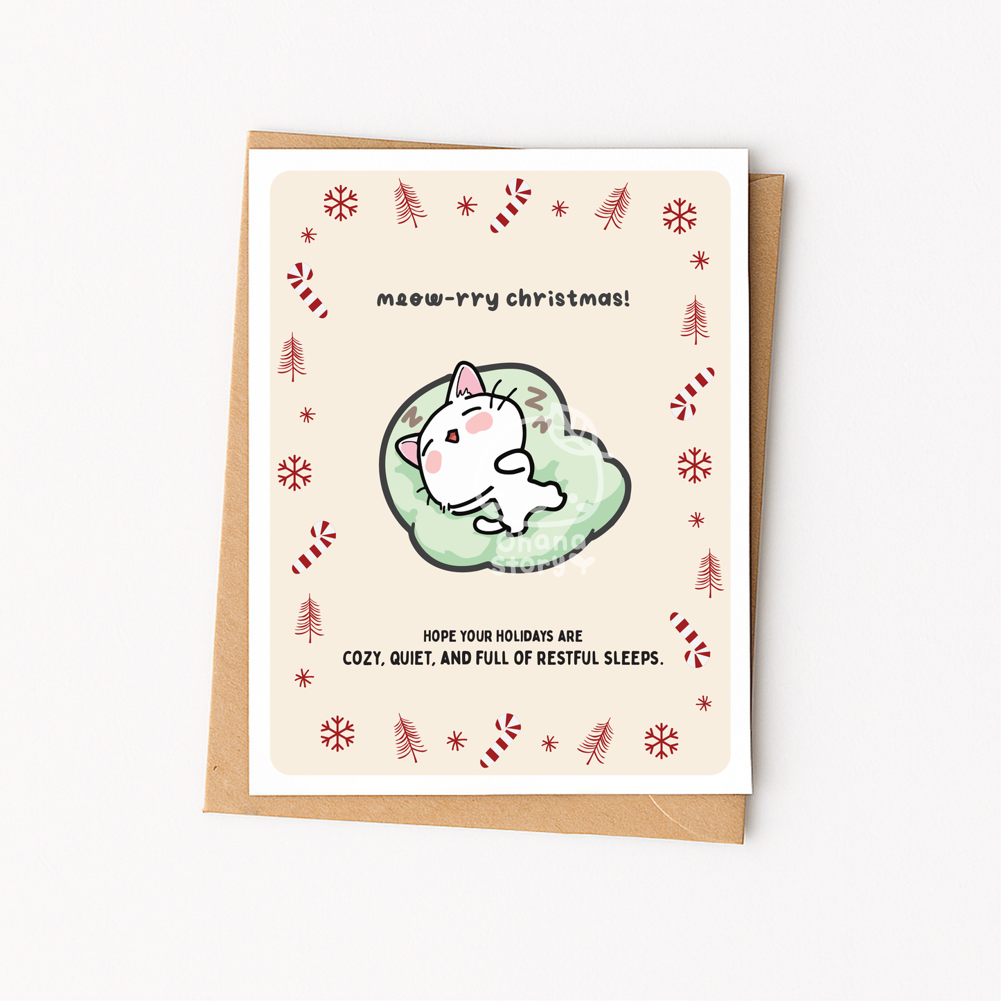 "meow-rry christmas!" Christmas Greeting Card | Blank Inside