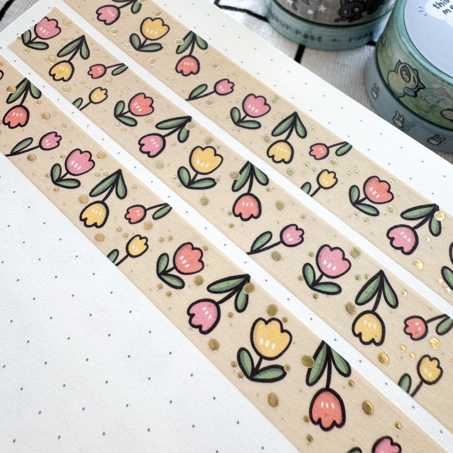 WT024 | Spring Tulips V2 Washi Tape (Gold Foil) | 15mm x 10m
