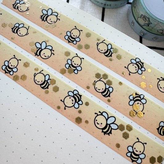 WT038 | Busy Bees V2 Washi Tape (Gold Foil) | 15mm x 10m