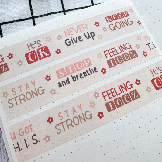 WT042 | Motivational Coral Pink Washi Tape | 25mm x 10m | Collab with @createwithpen