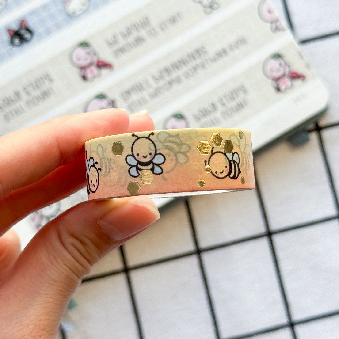 WT038 | Busy Bees V2 Washi Tape (Gold Foil) | 15mm x 10m