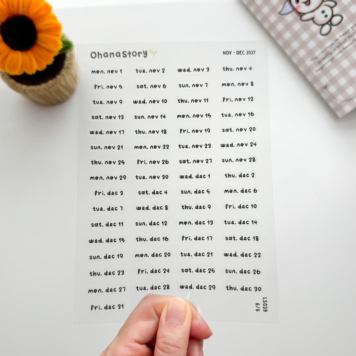 LS039 | January - December 2027 Daily Date Stickers (Clear Vinyl) - 6 sheets