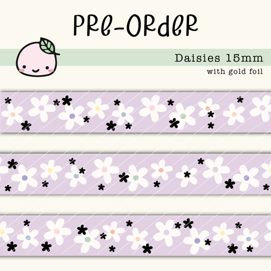 WT PREORDER | Daisies Washi Tape (Gold Foil) | 15mm x 10m