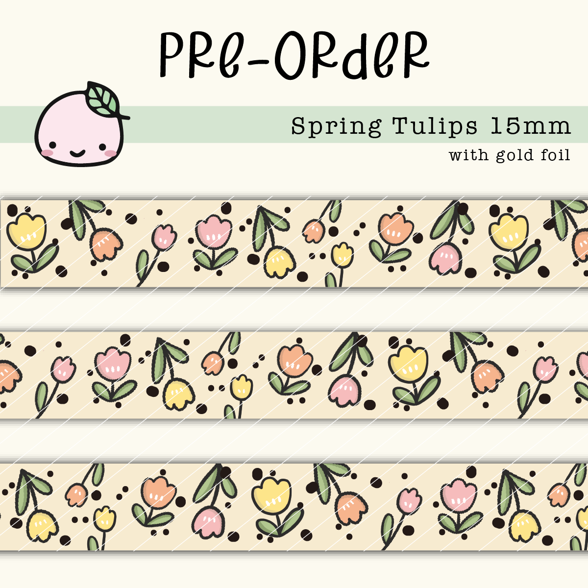 WT PREORDER | Spring Tulips Washi Tape (Gold Foil) | 15mm x 10m