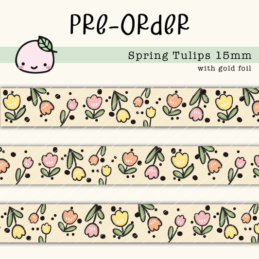 WT PREORDER | Spring Tulips Washi Tape (Gold Foil) | 15mm x 10m