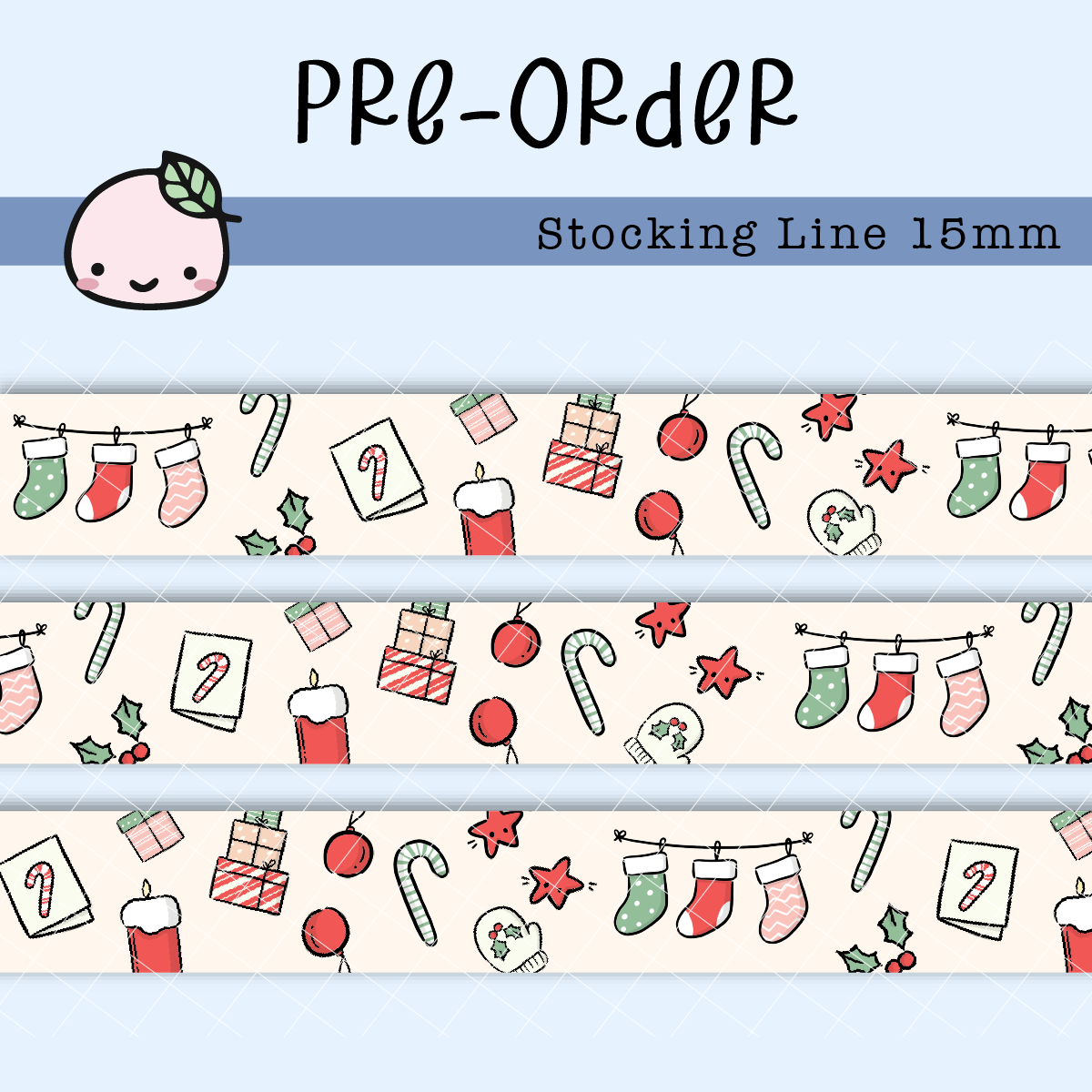 WT057 (PREORDER) | Stocking Line Washi Tape | 15mm x 10m | Collab with @createwithpen | Saves 15%