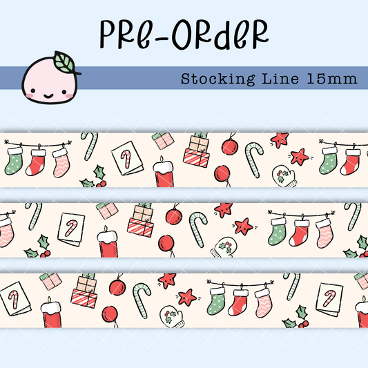 WT057 (PREORDER) | Stocking Line Washi Tape | 15mm x 10m | Collab with @createwithpen | Saves 15%