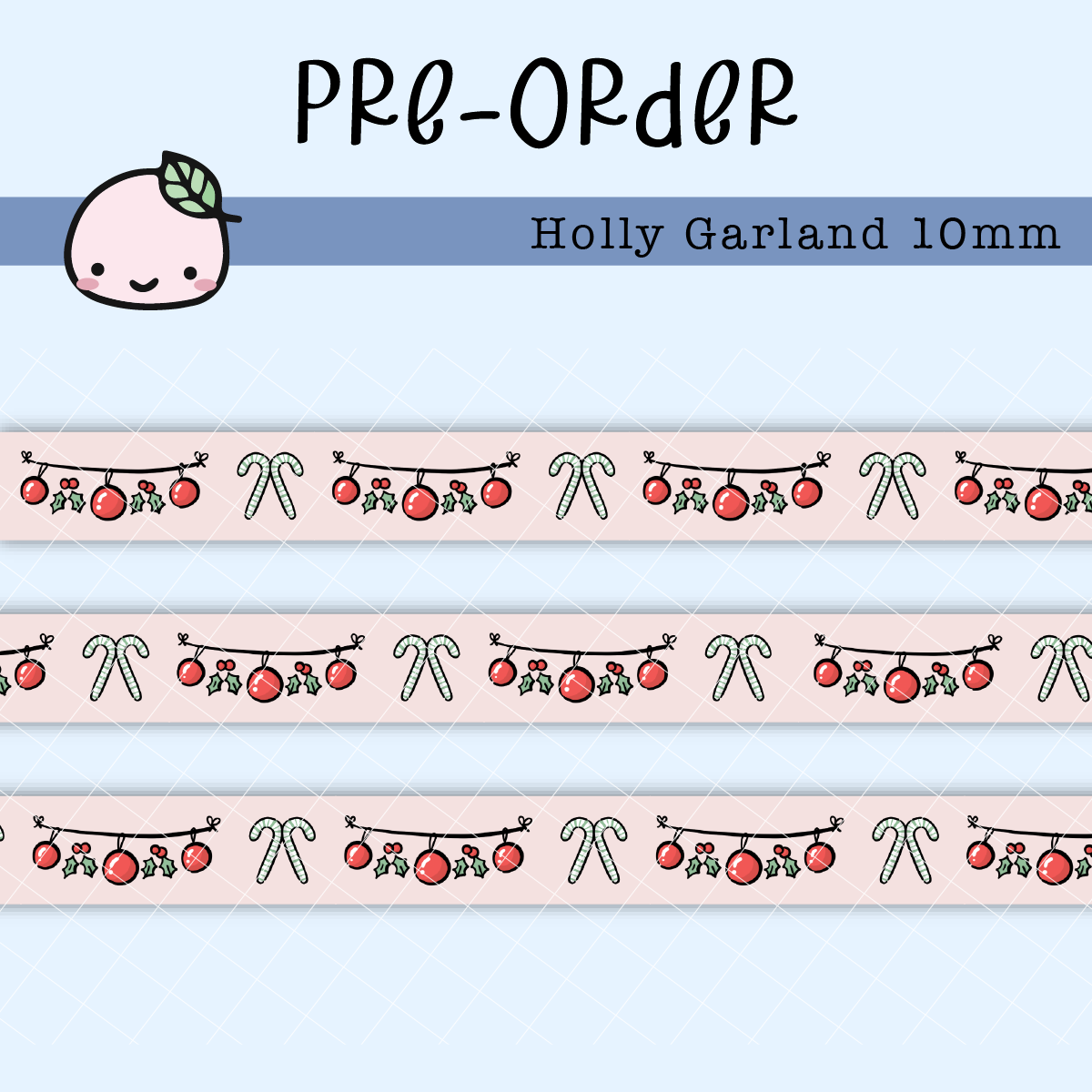 WT058 (PREORDER) | Holly Garland Washi Tape | 10mm x 10m | Collab with @createwithpen | Saves 15%