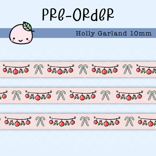WT058 (PREORDER) | Holly Garland Washi Tape | 10mm x 10m | Collab with @createwithpen | Saves 15%
