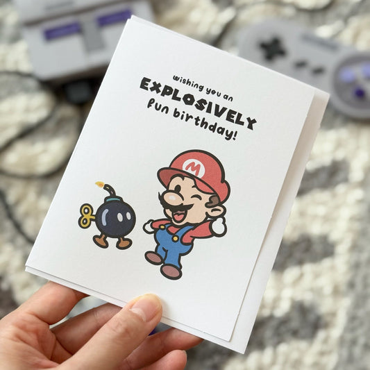 "Wishing You An Explosively Fun Birthday" Birthday Greeting Card | Blank Inside | Mario