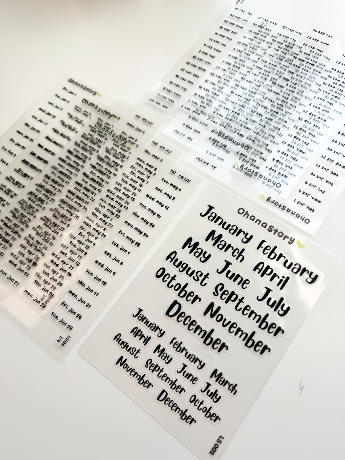 LS BUNDLE | Monthly Script Stickers + January - December 2027 Daily Date Stickers (Clear Vinyl) - 7 sheets