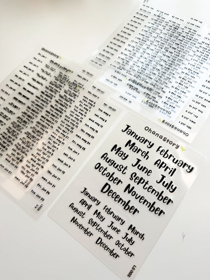 LS BUNDLE | Monthly Script Stickers + January - December 2027 Daily Date Stickers (Clear Vinyl) - 7 sheets