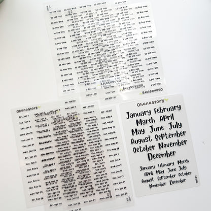 LS BUNDLE | Monthly Script Stickers + January - December 2027 Daily Date Stickers (Clear Vinyl) - 7 sheets