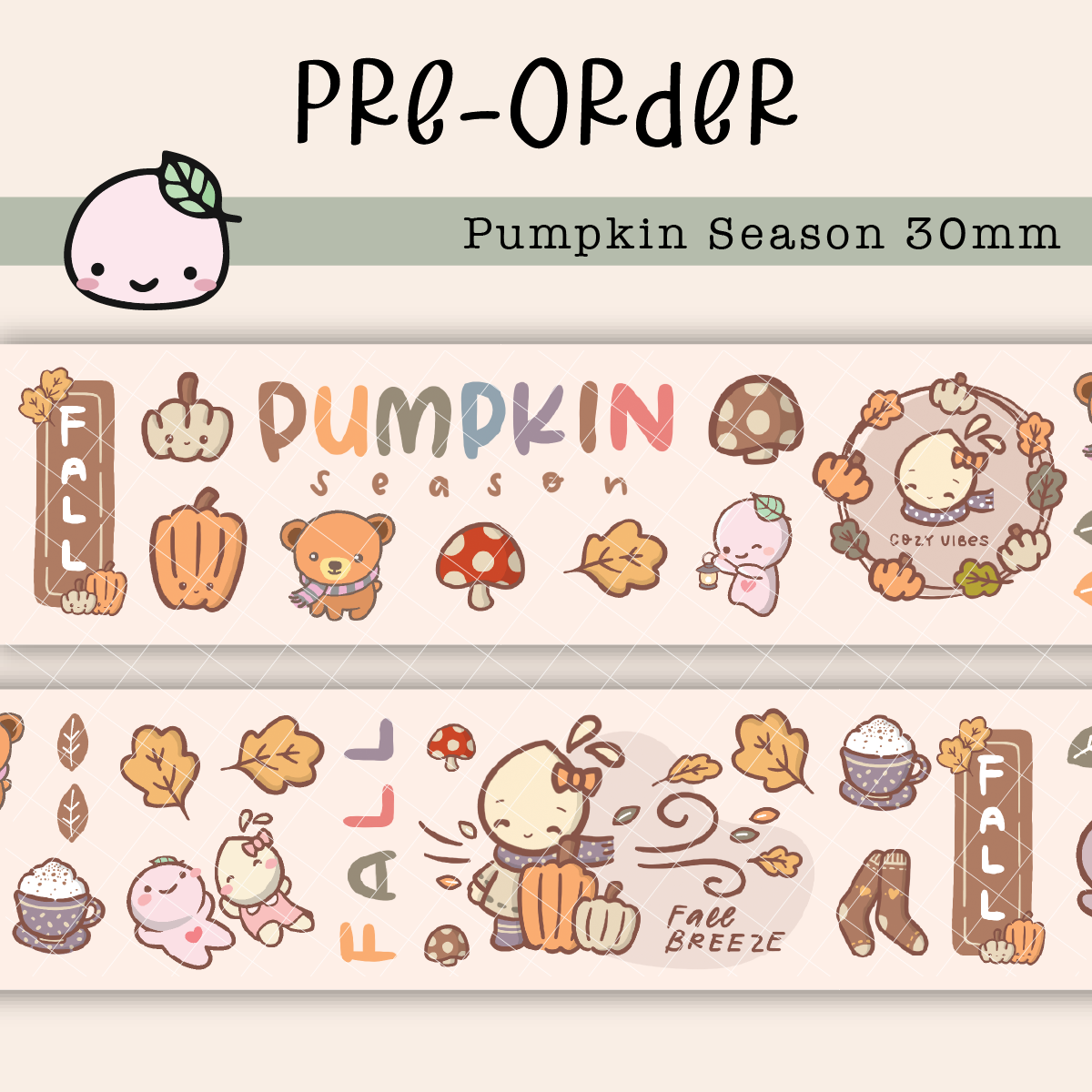 WT044 PREORDER | Pumpkin Season Washi Tape | 30mm x 10m | Collab with @createwithpen