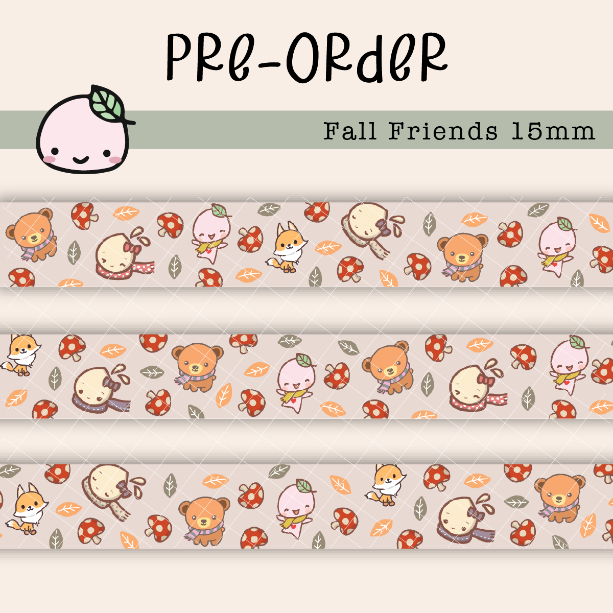 WT045 PREORDER | Fall Friends Washi Tape | 15mm x 10m | Collab with @createwithpen