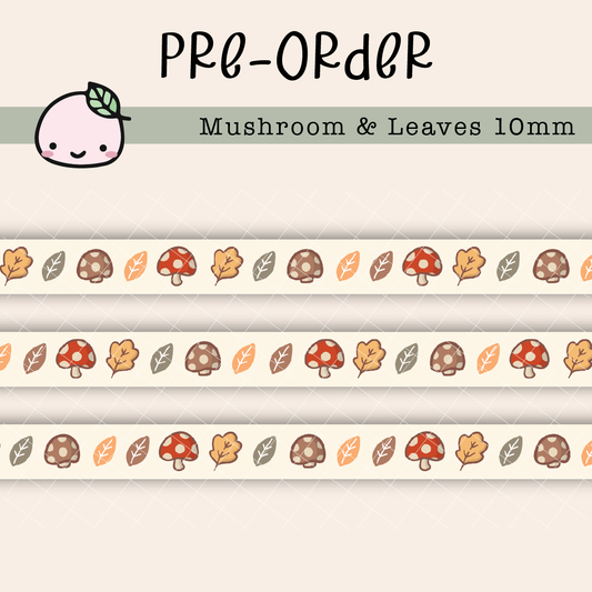 WT048 PREORDER | Mushroom & Leaves Washi Tape | 10mm x 10m | Collab with @createwithpen