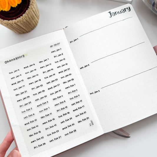 LS BUNDLE | Monthly Script Stickers + January - December 2027 Daily Date Stickers (Clear Vinyl) - 7 sheets