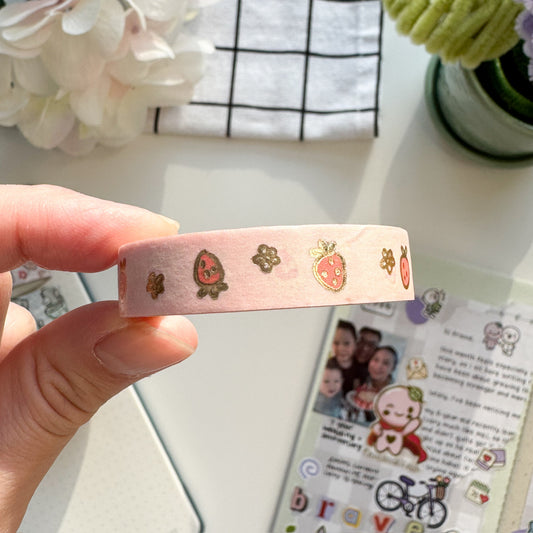 WT | Cute Strawberries (Gold Foil) Washi Tape | 10mm x 10m