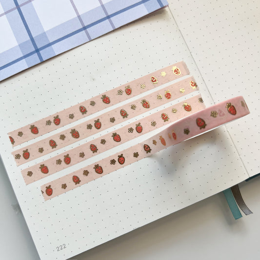 WT | Cute Strawberries (Gold Foil) Washi Tape | 10mm x 10m