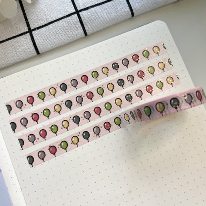 WT | Birthday Balloons (Gold Foil) Washi Tape | 10mm x 10m | Collab with @createwithpen