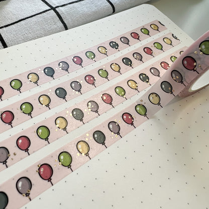 WT | Birthday Balloons (Gold Foil) Washi Tape | 10mm x 10m | Collab with @createwithpen