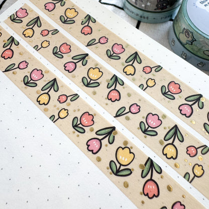 WT024 | Spring Tulips V2 Washi Tape (Gold Foil) | 15mm x 10m