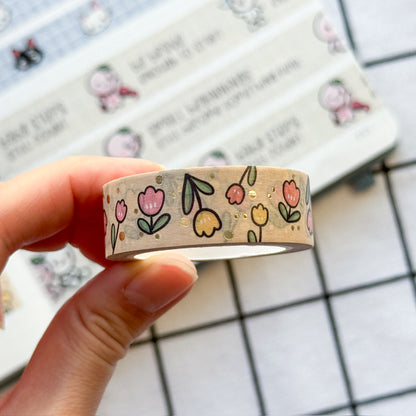 WT024 | Spring Tulips V2 Washi Tape (Gold Foil) | 15mm x 10m