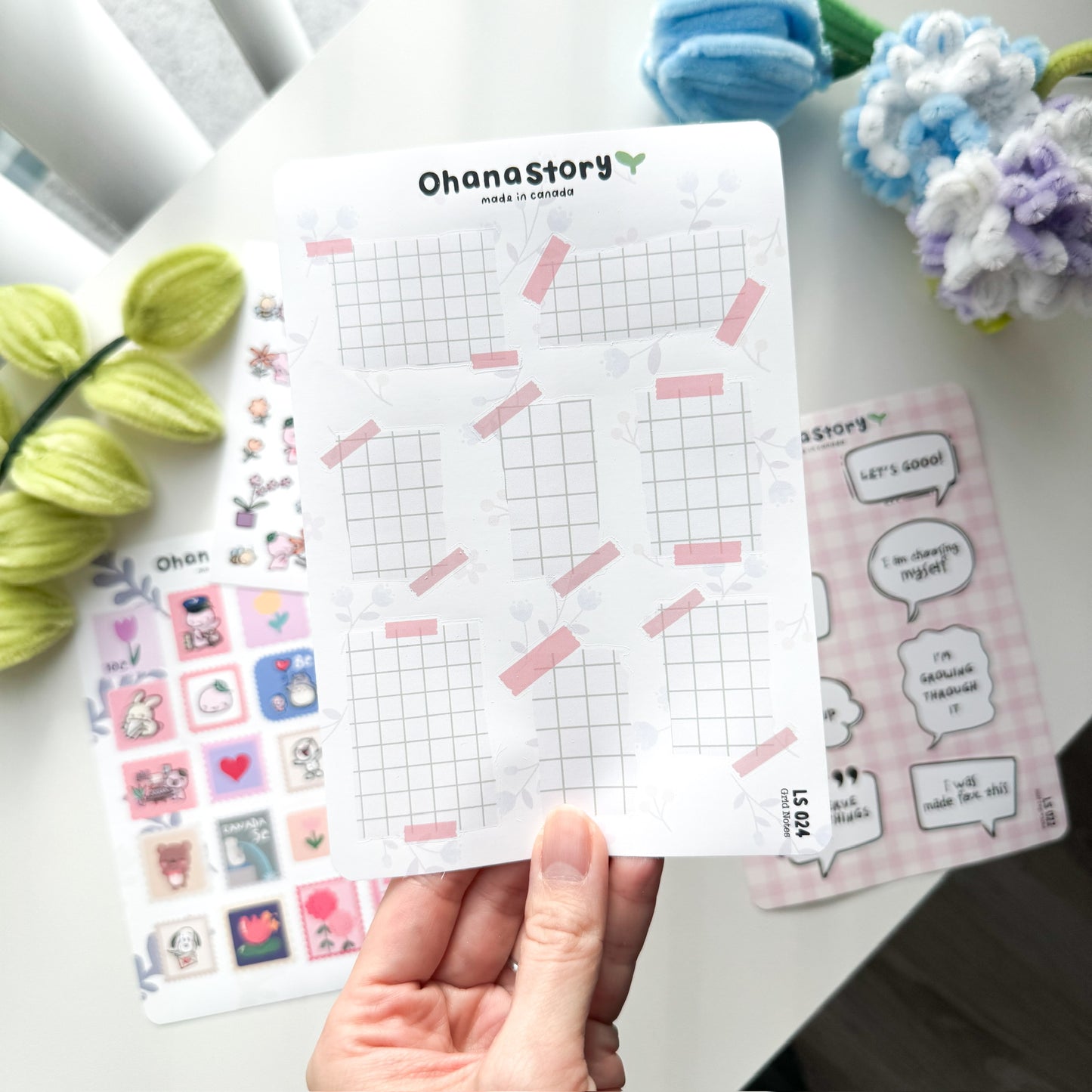 LS024 | Pink Grid Notes Journaling Sticker Sheet