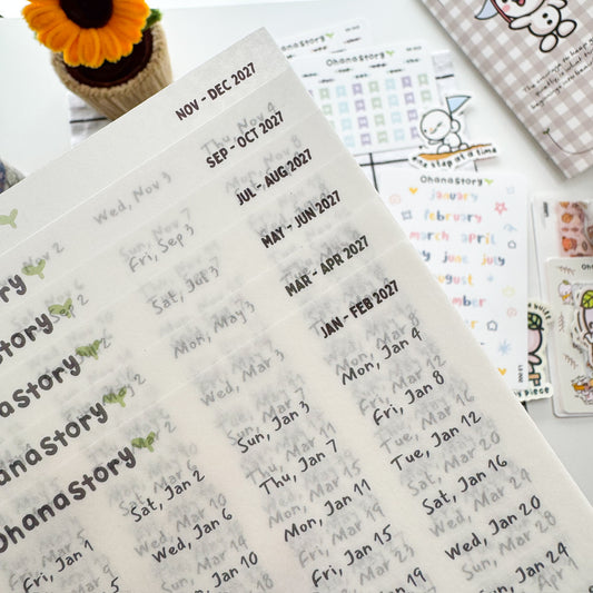 LS038 | January - December 2027 Daily Date Stickers (Washi Paper) - 6 sheets