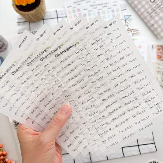 LS038 | January - December 2027 Daily Date Stickers (Washi Paper) - 6 sheets
