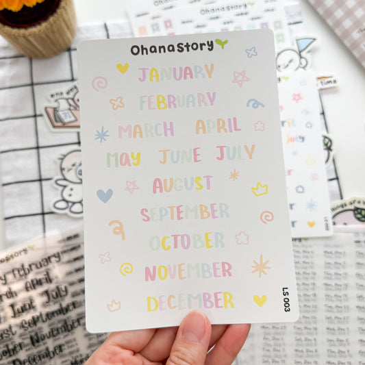 LS003 | Pastel January - December Scripts Sticker Sheet