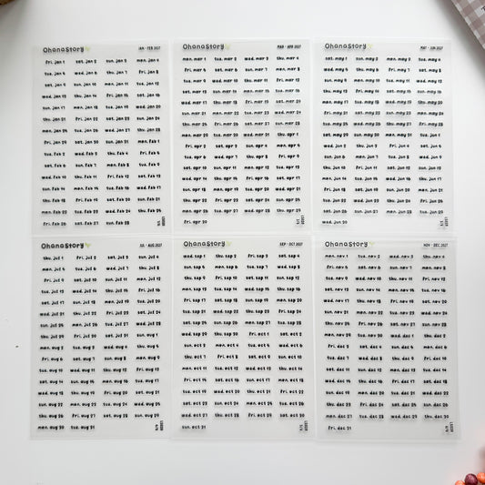 LS039 | January - December 2027 Daily Date Stickers (Clear Vinyl) - 6 sheets