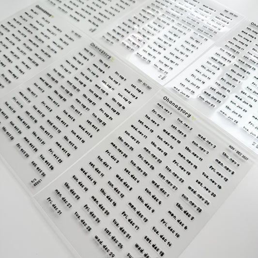 LS039 | January - December 2027 Daily Date Stickers (Clear Vinyl) - 6 sheets