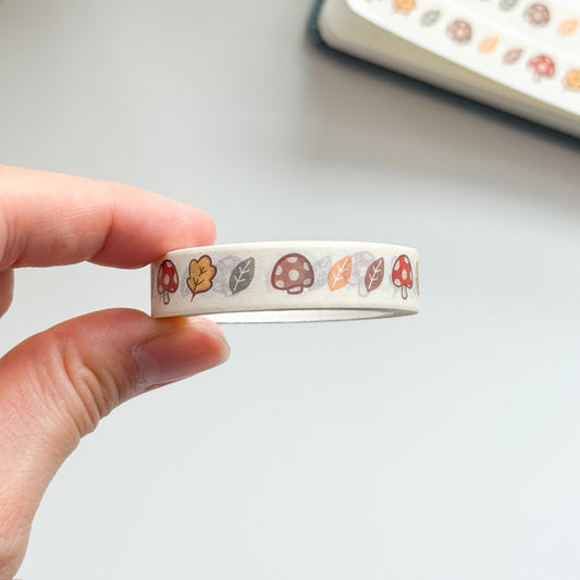 WT048 | Mushroom & Leaves Washi Tape | 10mm x 10m | Collab with @createwithpen