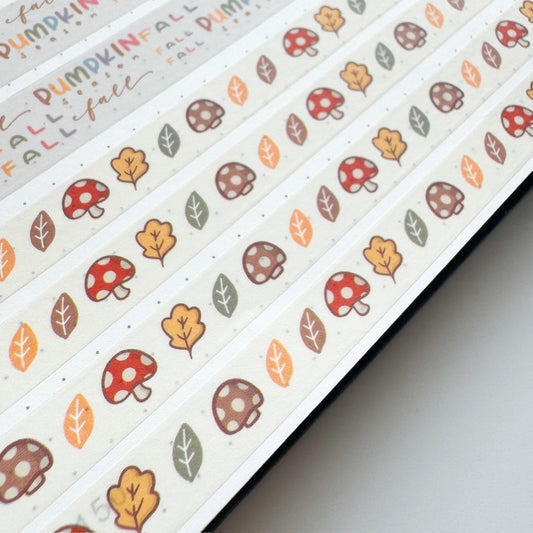 WT048 | Mushroom & Leaves Washi Tape | 10mm x 10m | Collab with @createwithpen