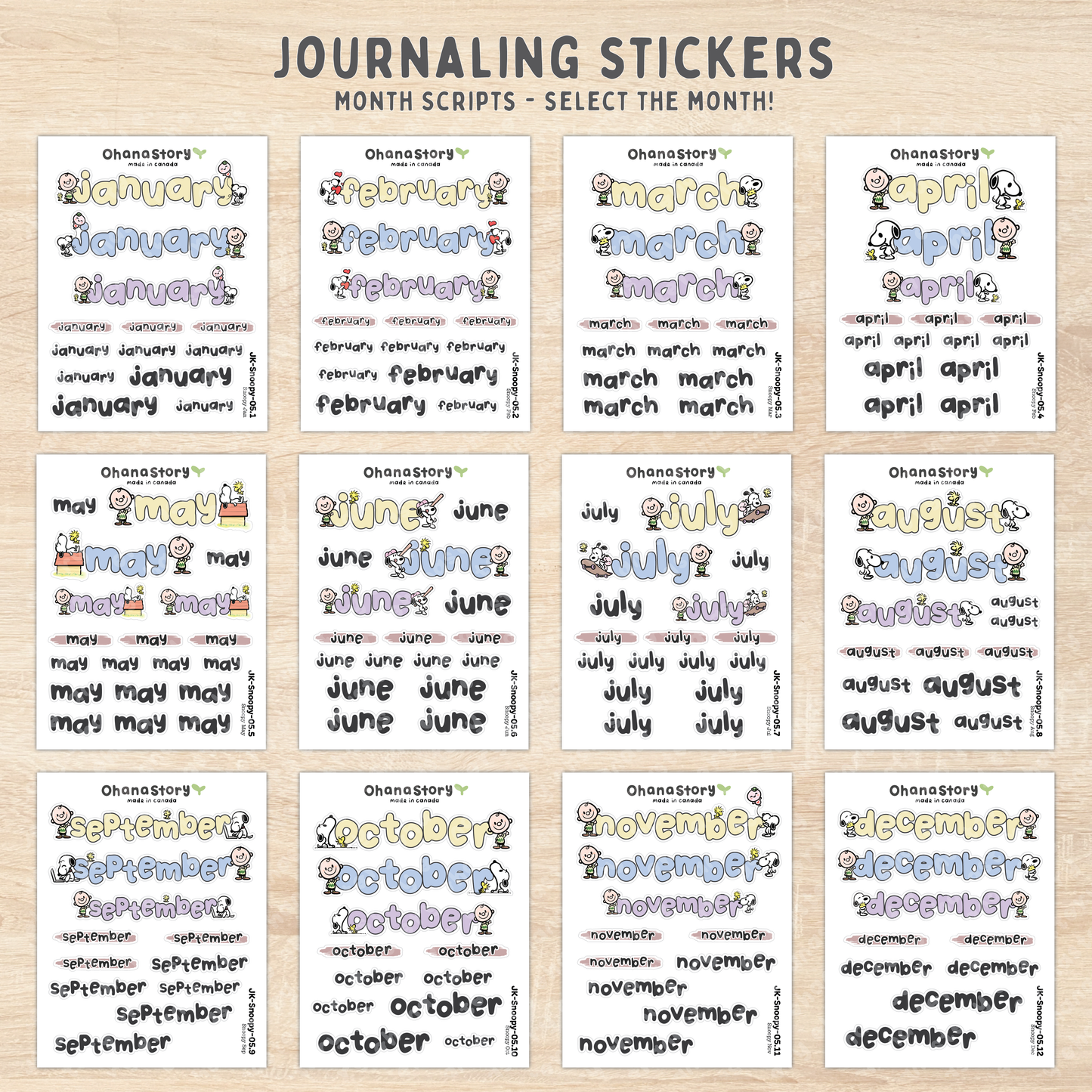 JK-Snoopy-05 | Snoopy Monthly Script Sticker Sheet