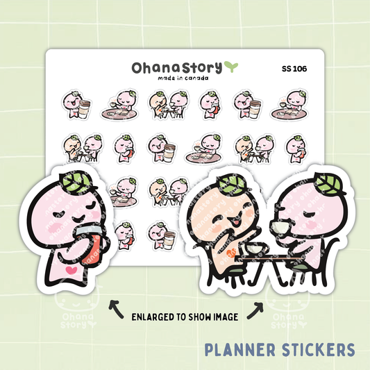 SS106 | Buji Enjoying Coffee Icon Stickers Sheet